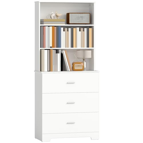 HOMCOM Estantería para Libros de 6 Niveles, Librería con 3 Cajones, 3 Estantes Abiertos, Armario Alto para Salón, Estudio, Oficina, 79x39,5x182,2 cm, Blanco