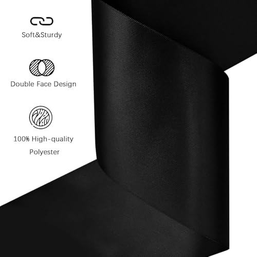 Image of Black Satin Ribbon 4 inch X 15 Yards Polyester Ribbon for Gift Wrapping Very Suitable for Weddings Party Hair Bow Invitation Decorations and More