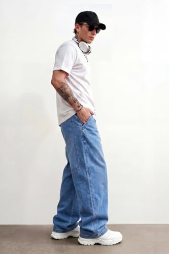 Image of GINGTTO Men's Baggy Barrel Jeans Wide Leg Y2K Denim Pants | Loose Fit Streetwear Casual Hip Hop Skater Vintage Style