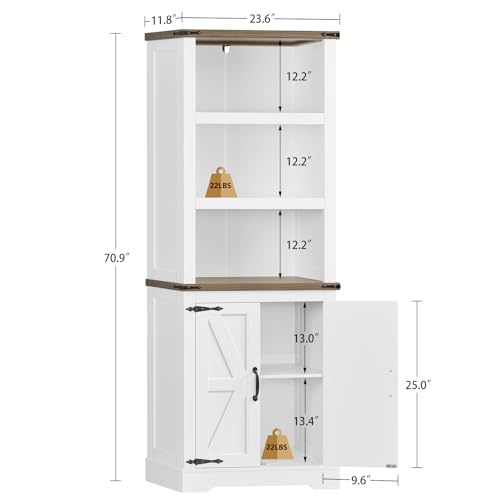 Image of TEENFON 70.9in Tall Storage Cabinet with Adjustable Shelves, Kitchen Pantry Cabinet with 2 Barn Doors, 5 Tiers Farmhouse Bookcase for Living Room, Kitchen, Home Office, Bedroom, White