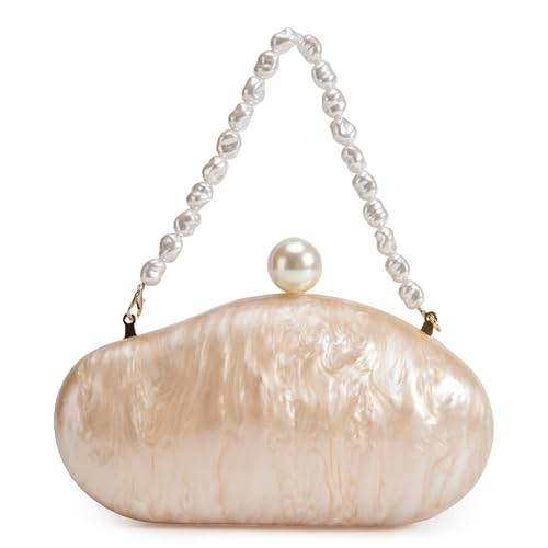 Image of Huralona Acrylic Evening Clutch Purses for Women Shell Handbag Chic Clutch Bag With Baroque Irregular Pearl Chain Strap