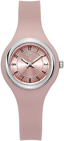 FEMBW Fashion Casual Analog Quartz Wrist Watch for Teens and Adults, Silicone Strap with Needle Buckle (Pink)