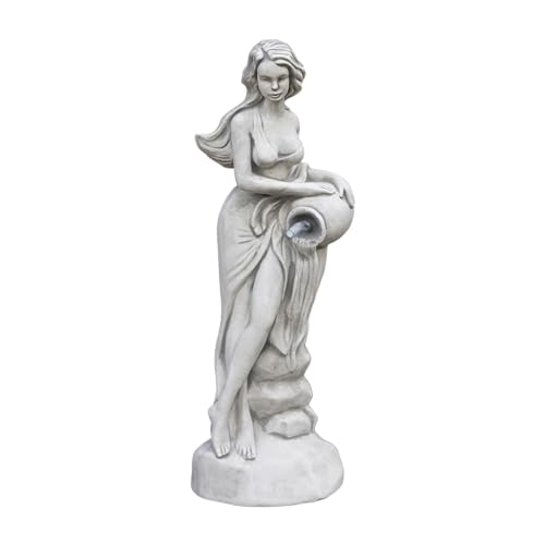 gartendekoparadies.de Statuette Vénus en option avec cours d'eau, Statuette en pierre, hauteur 69 cm, 19 kg, gris, pierre coulée résistante au gel pour l'extérieur