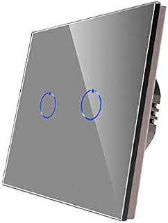 CNBINGO 2-Way Touch Light Switch, Single Black Wall Switch, Glass Panel with LED Backlight, No Neutral Wire Required, 1-Gang, AC 240V 800W/Gang