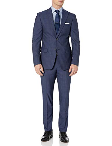 DKNY Men's Slim Fit Soft Suit, Medium Blue Pinstripe, 40L