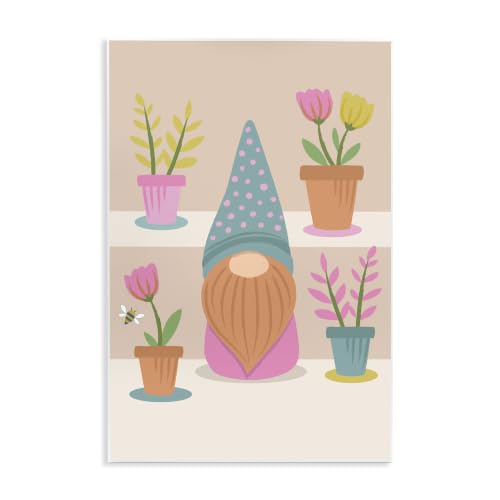 Stupell Industries Patterned Garden Gnome Flower Pots Honey Bee, Design by Lisa Perry Whitebutton