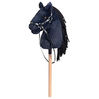 BEJOY Stick Horse Hobby Horse Toy, Horse on a Stick with Halter and Reins, Simulated Eyelashes, Hobby Horsing Gift for Children Girls, Big Hobby Horse, Dark Blue