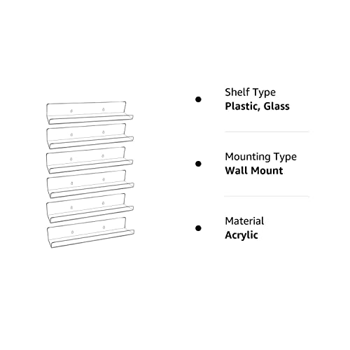 Acrylic Kids Floating Shelves,Adhesive Stickers Window Clear Invisible Bookshelves,Nursery Deco Toy Storage Ledges Wall Drilling Organizer For Bathroom, Girl Or Boy Bedroom 13.8" (Clear 6 Pcs Set) #TOP7
