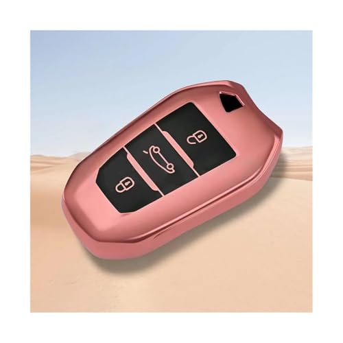 Coque clé Peugeot 3008 308 antichoc en TPU rose avec porte-clés intégré