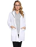 Design---Weisse Kittel für Damen,dieser Laborkittel mit Knopfverschluss vorne,Rever Kragen mit edle Kontrastnähte 1 Brusttasche und 2 geräumige Seitentaschen; taillierter Passform, schmeichelt der weiblichen Figur. XS-XL, 6 Größe zu Wahlen.