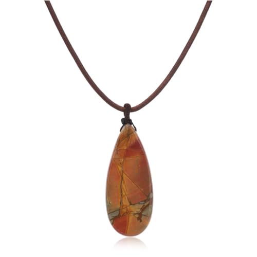 COAI Genuine Leather Necklace, Teardrop Picasso Jasper Crystal Necklace for Men Women