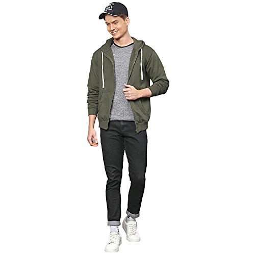 Image of CAHOOT Men's Dark Blue Zip-Front Hoodie with Contrast Drawstring for Casual Wear | Long Sleeve | Hooded Neck | Zipper Closure | Cotton Sweatshirt Crafted with Comfort Fit for Everyday Wear
