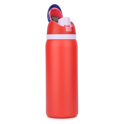 Image of House of Quirk Sippease Stainless Steel Water Bottle with Straw for Sports and Travel BPA-Free 950ML (Red)