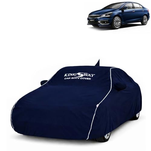 Image of KINGSWAY Super Waterproof Car Cover Only with Maruti Suzuki Ciaz (Year 2018 to 2025 - All Model) | Mirror and Antenna Pockets | All Weather Car Body Cover with Silver Piping | Blue