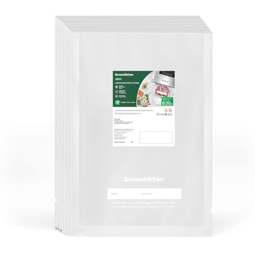 Image of Bonsenkitchen Precut Vacuum Sealer Bags, 100 Gallon 11" x 16" Food Sealer Bags, Food Grade, BPA Free, Heavy Duty, Customized Vacuum Bags for Vac Storage, Meal Prep or Sous Vide Cooking, VB3214