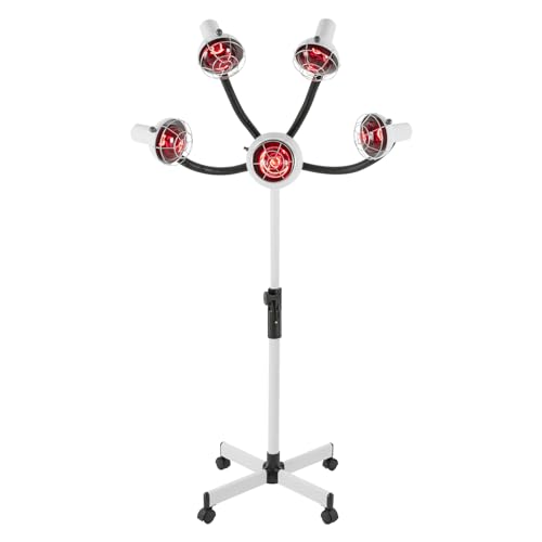 TENNIEX 5 Head Infrared Light Heating Therapy, 5 Red Lamps for Salon Hair Perming Dyeing Styling, 110V Adjusting Height Styling Perming Dryer, White