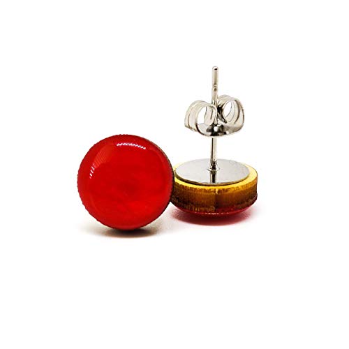 Stud Earrings, Rose Red, 10 Mm, Handmade, Stainless Steel Posts For Sensitive Ears #TOP1