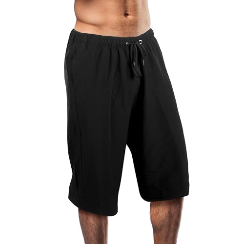 highlaz hl Knielange Herren Badeshorts, Bequem, Extralang, mit Reißverschlusstaschen, Atmungsaktiv, Schnelltrocknend (DE/NL/SE/PL, Alphanumerisch, L, Regular, Regular, Schwarz)