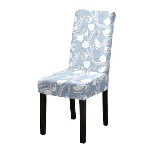 HZDHCLH Chair Covers Slipcovers 4/6 PCs Stretch Removable Washable Short Dining Chair Protector Cover Seat for Hotel,Dining Room,Ceremony (blue tulip,4 PCS)