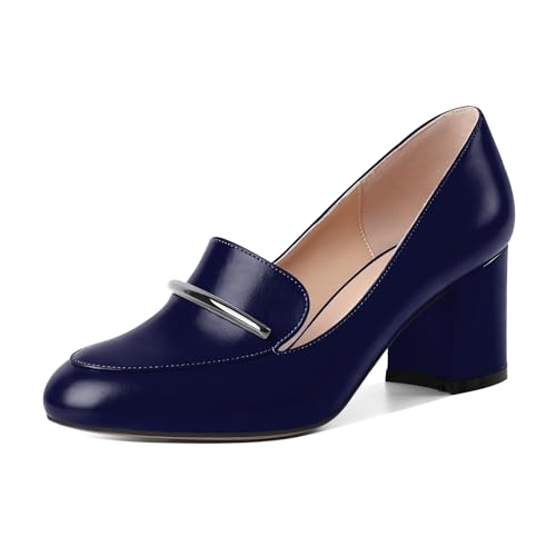 Image of Eldof Women's Pumps Block Heel Round Toe Slip On Chunky Loafer Heel Dress Shoes Pumps for Women 2.5 Inches
