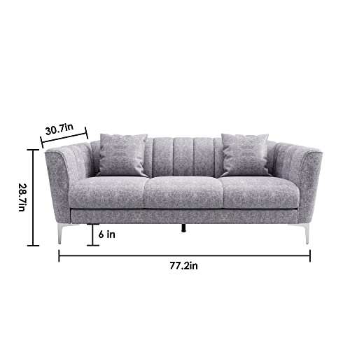Hostack Modern Chenille Sofa, 77" Upholstered Couch With 2 Bolster Pillows And Armrest Bags, 3-Seat Sofa For Living Room, Bedroom, Office, Apartment, Dorm, Gray #TOP1