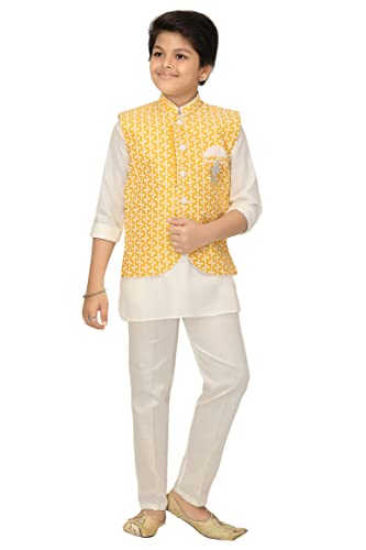 AHHAAAA Kids Ethnic Chikankari Waistcoat Kurta and Pajama Set For Boys 481