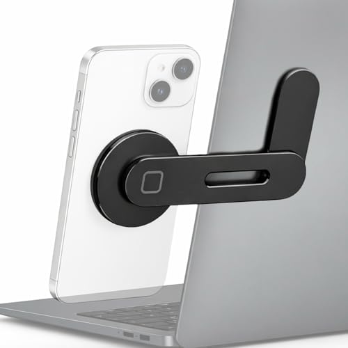 Magnetic Phone Holder for Laptop, Adjustable Aluminum Side Mount Phone Stand for Laptop Screen, Monitor or Desk, Space Saving Magnetic Smartphone Holder (Black)