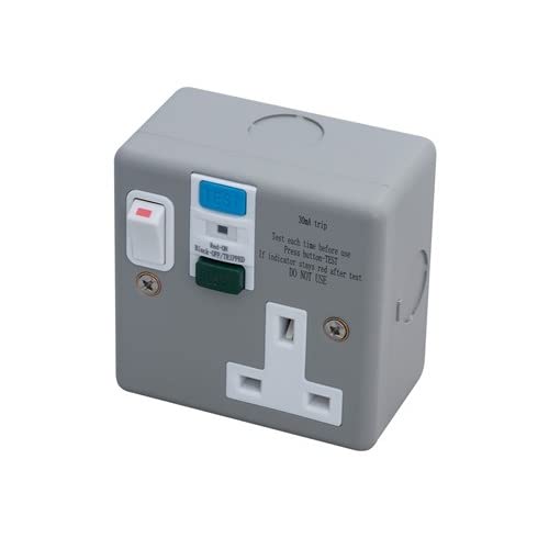 Axiom 1 Gang 13 Amp RCD Single Socket Metal Clad, Grey