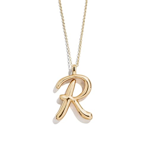 BaubleBar Gwen Gold Signature Initial Necklace - Jewelry for Women - Classic Script Pendant Letter Necklace - Gold Plated Brass & Zinc - Hypoallergenic Gold Chain - 20 Inch + 3" Extender, Letter R