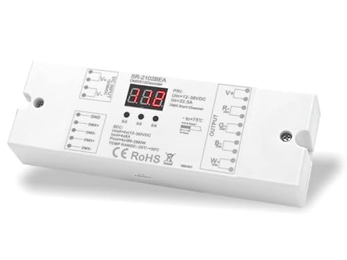 YULED SR-2102BEA RGBW DMX/PWM 4x8A LED Controller - Leistungsstarker DMX/PWM Dimmer/Decoder mit Individueller Ansteuerung, 2 Dimmkurven und Einstellbarer PWM Frequenz für RGBW Stripes und Leuchten