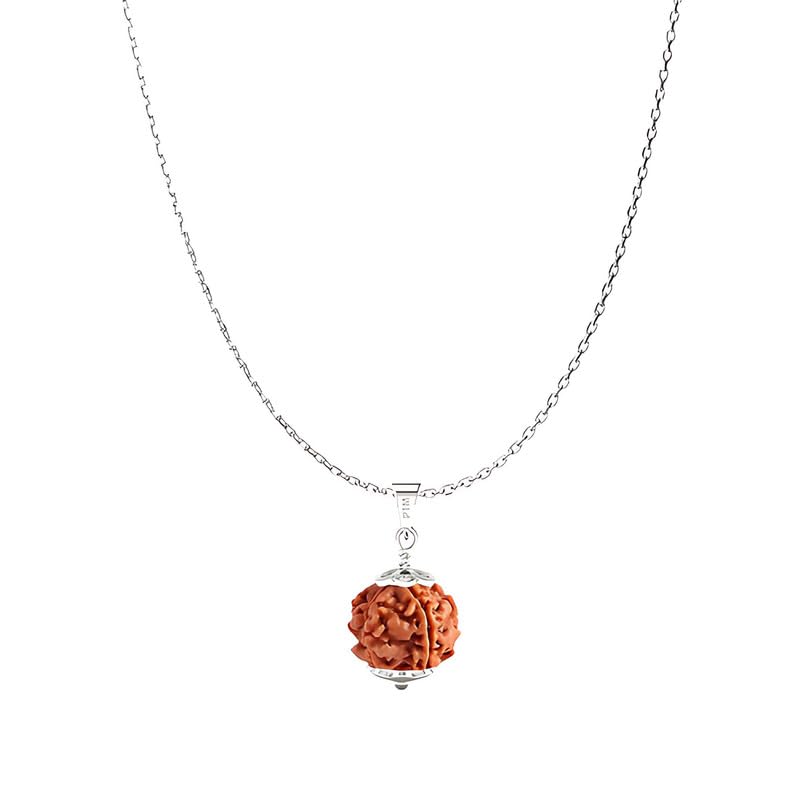 Natural 4 Mukhi Rudraksha Pendant | Chaturmukhi Nepali Astrological Bead | Four Face 925 BIS Hallmark Sterling Silver Locket With Chain for Men & Women lab certified
