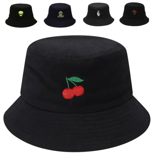 Image of Cotton Bucket Hat for Women Men Summer Travel Sun Beach Bucket Cap, Unisex Outdoor Fisherman Hat