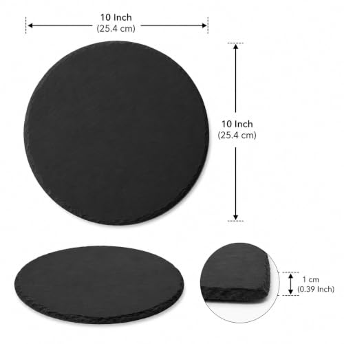 Image of R&V Wellness Natural Black Slate Tray Round Platter for Food Serving, Cheeseboard & Snacks | Decorative Serving Tray for Cheese, Fruits, Desserts & Appetizers | 25 x 25 cm