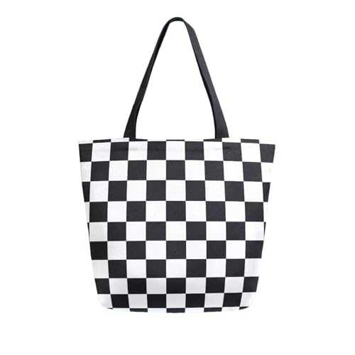 Extra Large Shoulder Tote Bag for Beach Travel Weekender Gym Black and White Checkered Reusable Grocery Canvas Shopping Bag - Main Image