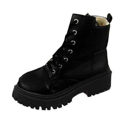 Bottines d'hiver pour femme avec bout rond à lacets sur le devant talon épais noir 37