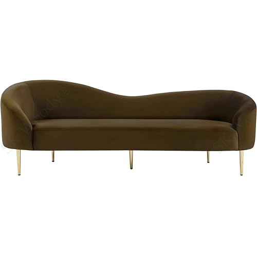Image of Rosewood Luxury Curved Sofa in Premium Velvet-Fabric | Solid Wood Structure | High Density Foam | Sturdy Golden Legs | Comfortable & Stylish Couch for Modern Living Room (Brown, 3 Seater)