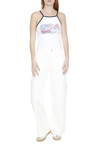 Forever 21 Women's Mid-Rise Wide-Leg Cargo Pants