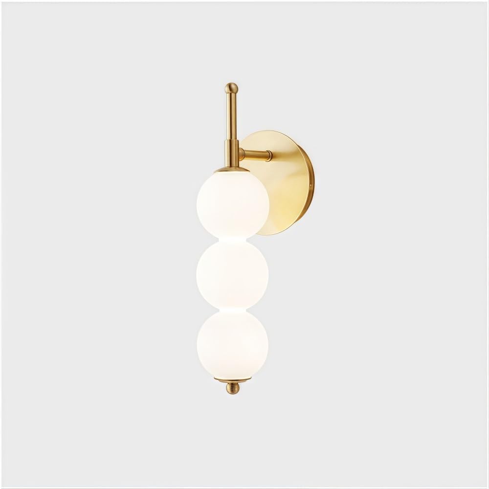 Nordic Beaded Wall Sconce, Modern Simple Long Wall Lamp Copper LED Wall Light for Bedroom Living Room Dining Room Kitchen(Gold,3 Light)