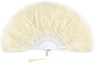 BABEYOND 1920s Marabou Feather Fan Flapper Folding Hand Fans Feather Fan Handheld for 20s Vintage Gatsby PartyChampagne