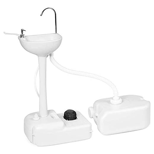 ZHIHUITONG Outdoor Garden Portable Camping Hand Sink with 24L Recovery Tank, Removable Hand Washing Basin Sanitary Ware for RV/Kitchen/Indoor, HDPE, White