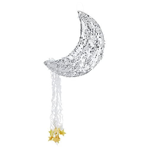 Pull String Crescent Moon Pinata Birthday Decoration, Twinkle Twinkle Little Star Gender Reveal Party Decorations (17 x 11 x 3 In)