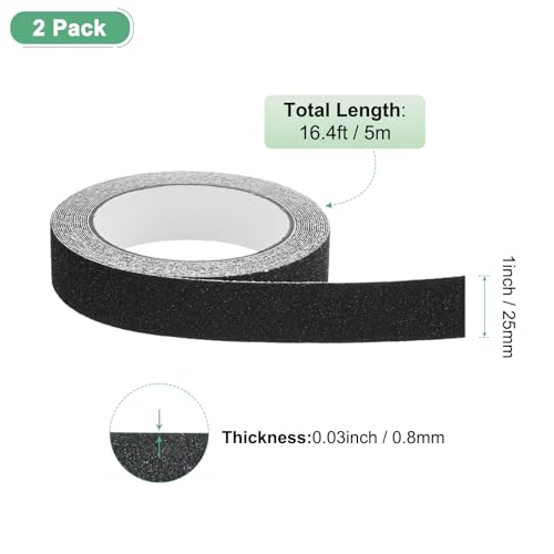 Image of M METERXITY 2-Pack Grip Tape, 1Inch x 16.4ft /25mm x 5m Anti Slip Traction Tape for Stair Steps /Indoor /Outdoor, Non Skid Adhesive Stair Tread Tape [Black]