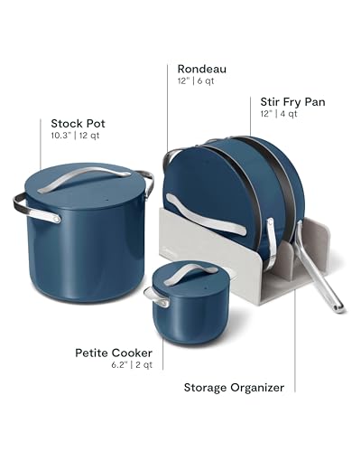 Image of Caraway 24-Piece Nonstick Ceramic Cookware Set - Includes Fry Pans, Sauce, Saute Pan, Dutch Oven, Petite Cooker, Stir Fry, Rondeau, Stock Pot, Lids & Storage Organizers - Navy