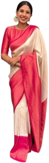 Zwab Women's Banarasi and Kanjivaram Soft Lichi Silk Traditional Saree With Rich Pallu & Weaving Border With Unstitched Jacquard Blouse
