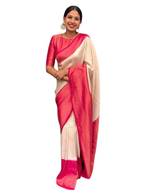 Zwab Women's Banarasi and Kanjivaram Soft Lichi Silk Traditional Saree With Rich Pallu & Weaving Border With Unstitched Jacquard Blouse