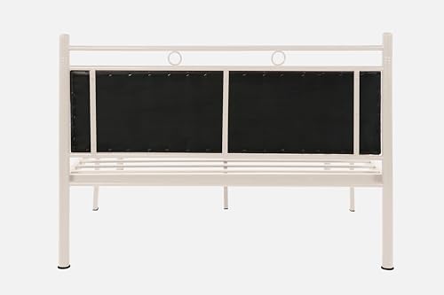 Image of Zuno Metal Queen Size Bed Without Storage | Wrought Iron Double Bed with Headboard & Footboard | Sturdy Powder Coated Platform Bed Queen Size Cot for BedroomLivingRoom Ivory (75x60)