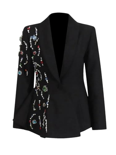 Zadaos Women's Black Blazer with Embellished Beaded Design Elegant Rhinestones Formal Jacket