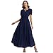 Rainday Womens Casual Maxi Dresses Fashion Holiday Short Sleeved Elastic Waist Beach Boho Dress with Pockets(Z3918SBU,S)