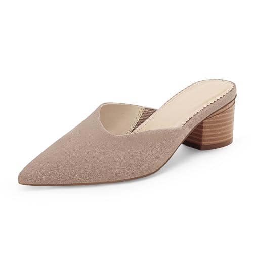 Image of Coutgo Womens Pointed Toe V Cut Mules Chunky Block Heels Slip On Clogs Fashion Office Slides Shoes