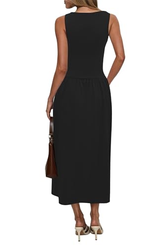 Image of Womens Summer Casual Midi Maxi Dress 2026 Sleeveless Ruched A Line Flowy Cocktail Wedding Guest Beach Long Sundress